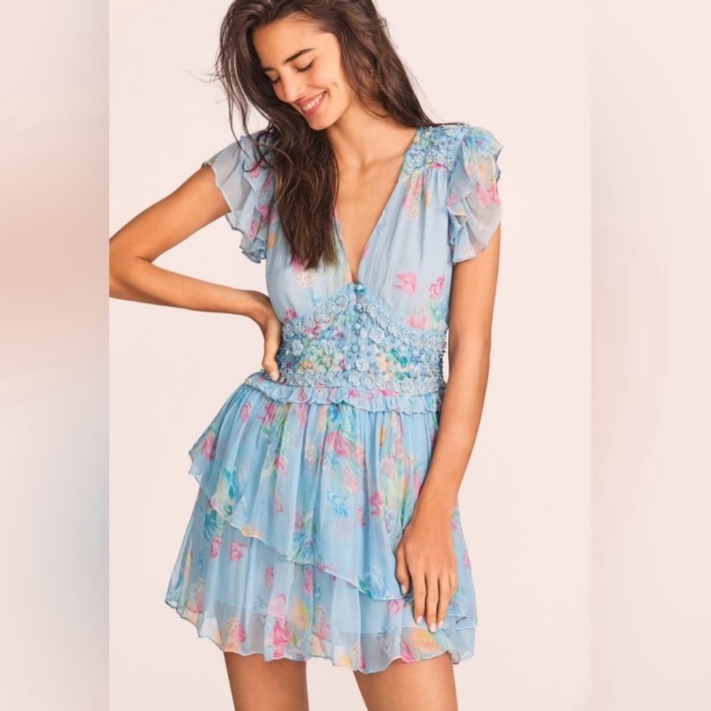 LOVESHACKFANCY Marisela mini dress blue size 4
